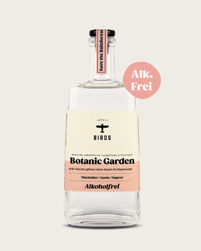 Unsere alkoholfreie Gin Alternative, der Botanic Garden mit den Botanicals Wacholder, Gurke und Ingwer. Perfekt, für Schwangere, Stillende und alle die, die keinen Alkohol trinken möchten oder können.