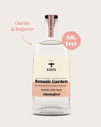  Der BIRDS Botanic Garden, eine alkoholfreie Gin Alternative. Für einen Genuss ohne Verzicht, mit den Botanicals Gurke und Ingwer ist er das perfekte Getränk für alle die keinen Alkohol trinken wollen oder können.